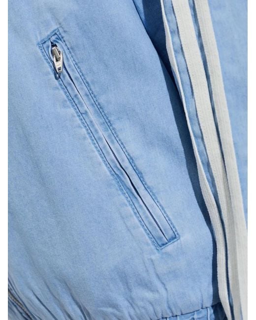 Adidas Blue Logo-Embroidered Side-Stripe Denim Jacket