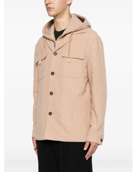 Eleventy Natural Hooded Button-Up Jacket for men