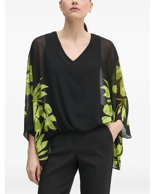 Joseph Ribkoff Black V-Neck Floral-Print Blouse
