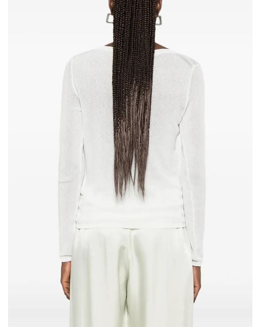 Max Mara White Fiorito Fine-Knit Long-Sleeve Sweater
