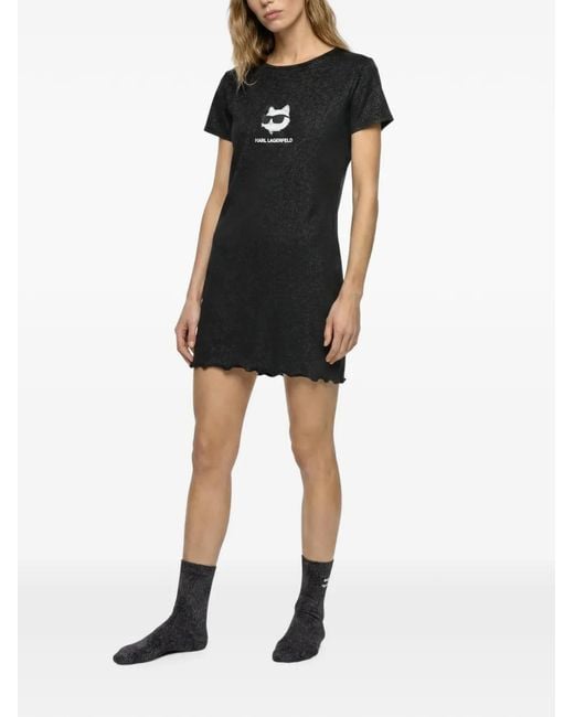 Karl Lagerfeld Black Ikon Glitter Pajama Dress & Socks Gift Set