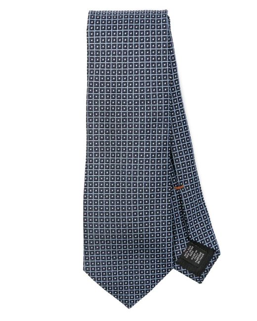 Zegna Blue Check-pattern Silk Tie for men