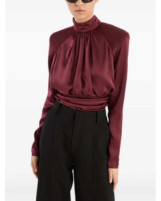 ROTATE BIRGER CHRISTENSEN Red Ruched Mock-Neck Top