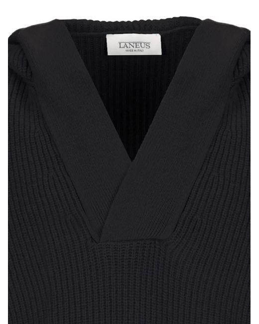 Laneus Black Hoodie Côtelé for men