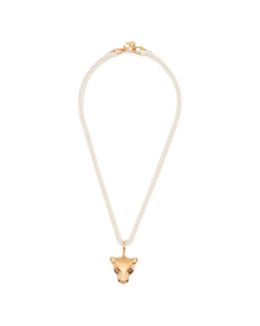 Forte_forte White Panther-Pendant Rope Necklace