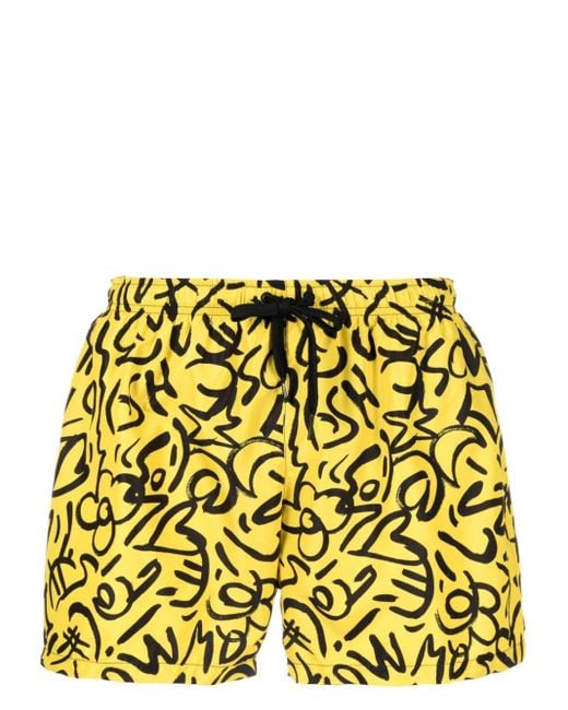Short de bain à imprimé abstrait Moschino pour homme en coloris Yellow