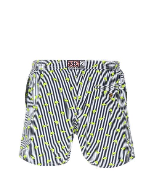 Mc2 Saint Barth Blue Lighting Shark-Print Striped Swim Shorts for men