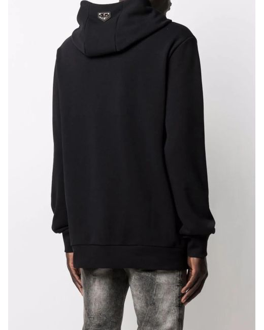 Philipp Plein Black Crystal-Embellished Skull Hoodie for men