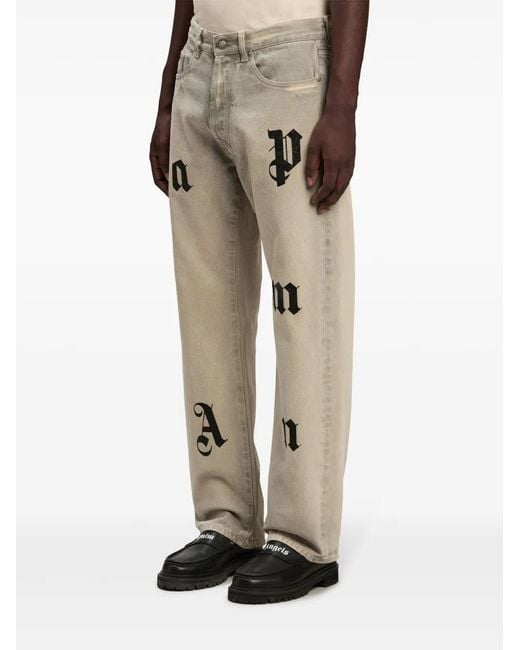 Palm Angels Natural Logo-Patch Loose Jeans for men