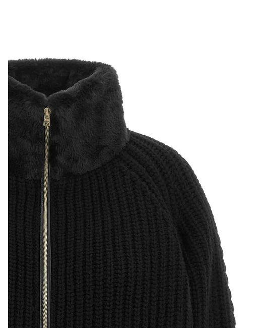 Herno Black Braided-Knit Ribbed Jacket
