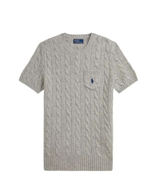Polo Ralph Lauren Gray Cable-Knit Chest-Pocket Top