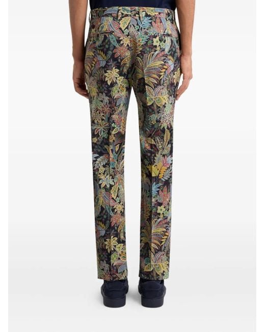 Etro Gabardine Broek Met Botanische Print in het Gray voor heren
