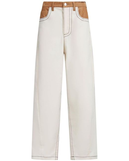 Marni White Contrast-stitch Straight-leg Trousers