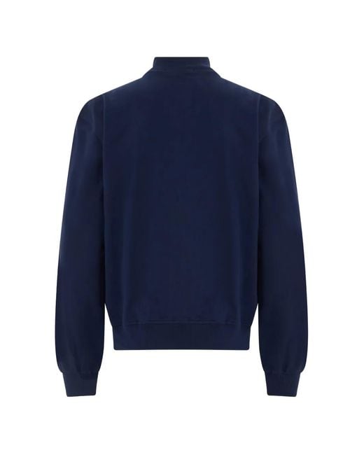 Fedeli Blue Zip-Up Ribbed-Trim Jacket for men