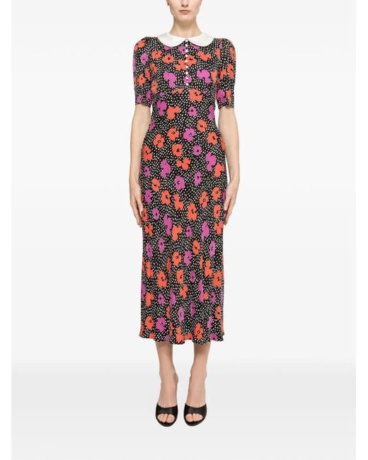 Nissa Red Floral-Print Midi Dress