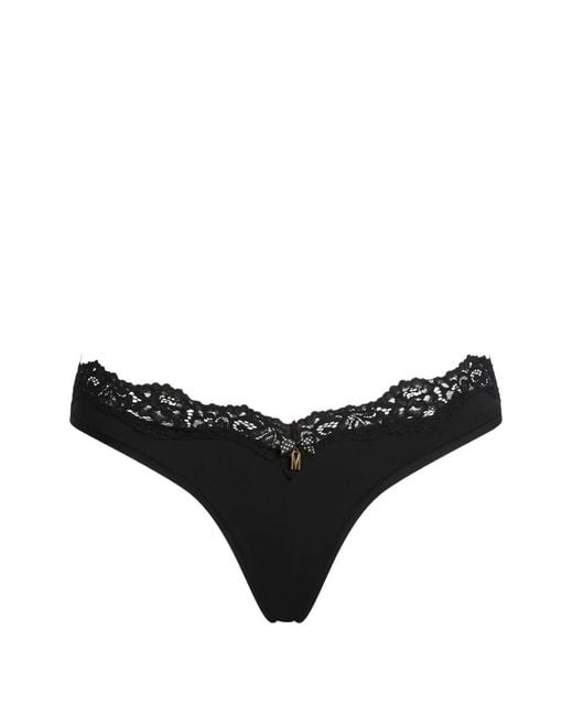 Moschino Black Lace-Trim Bow-Detail Thong