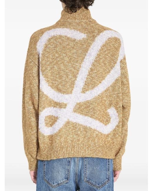 Loewe Natural Zip Ribbed Logo Knit Cardigan for men