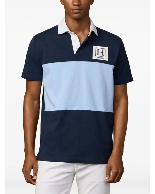 Hackett Blue Colour-Blocked Rugby Shirt for men