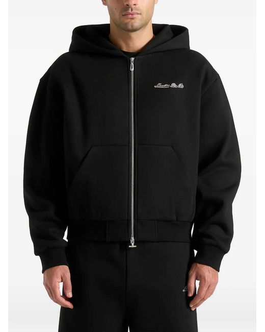 Manière De Voir Black Signature Relaxed Fit Zip Hoodie