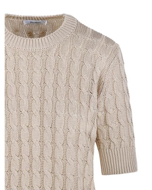 Max Mara White Cable Knit Short-Sleeve Sweater