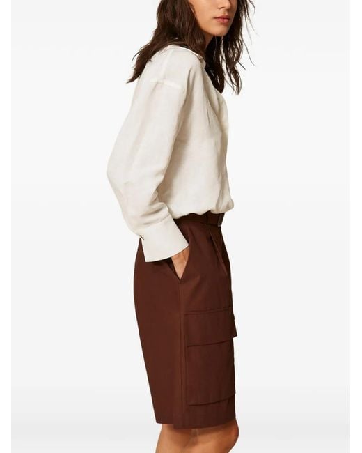 Twinset White Linen Blend Crossover Shirt
