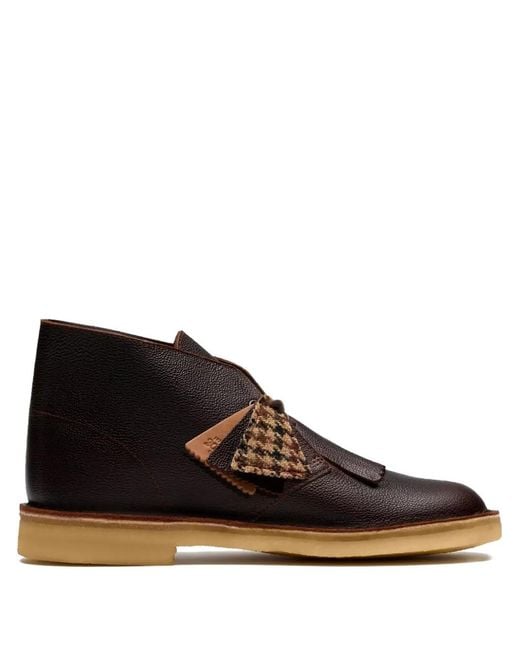 Clarks Brown Leather Grain Tweed Boots for men