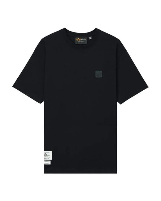 Alpha Industries Black Logo-Detail Crew-Neck T-Shirt for men