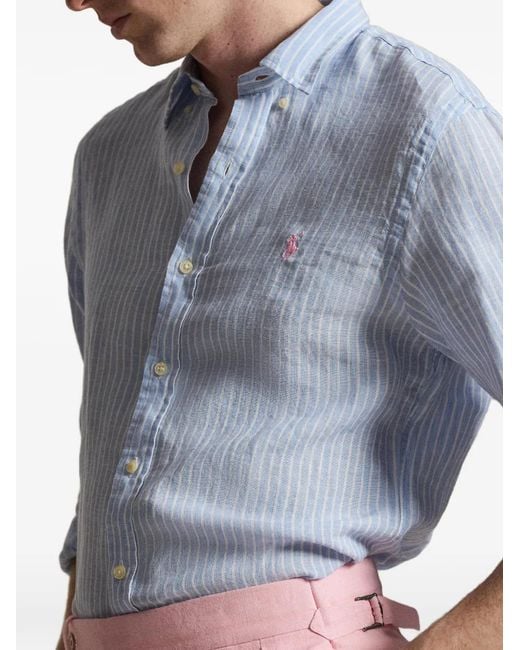 Polo Ralph Lauren Blue Striped Buttoned Shirt for men