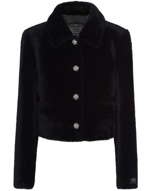 Prada Black Cropped Shearling Jacket