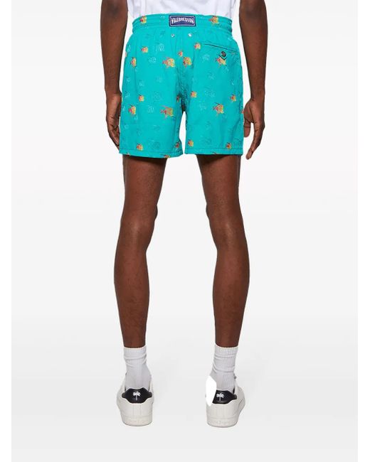 Vilebrequin Blue Mistral Piranhas-Embroidered Swim Shorts for men