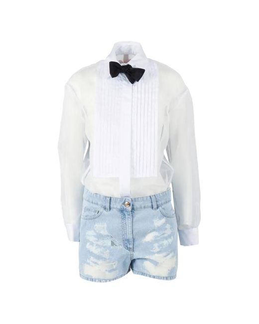 Elisabetta Franchi White Combinaison À Bavoir À Effet Usé