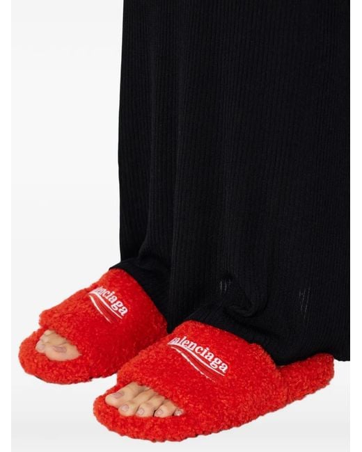 Balenciaga Logo-Embroidered Shearling-Effect Sandals