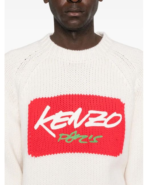 KENZO White Big Logo Wool Jumper for men