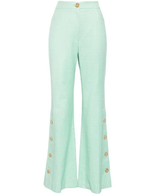 Patou Green Button-hem Tweed Flared Trousers