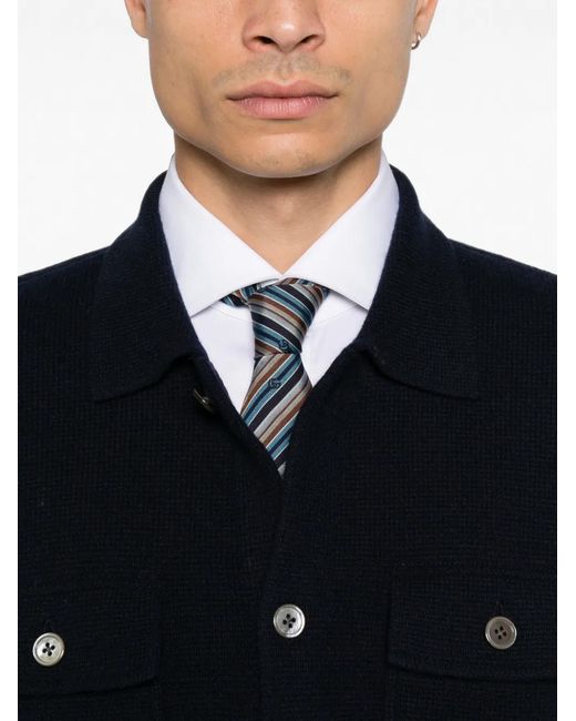 Profuomo Blue Button-Up Knitted Jacket for men