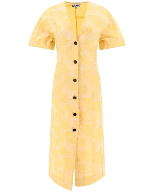 Ganni Midi-Jurk Met Jacquard in het Metallic