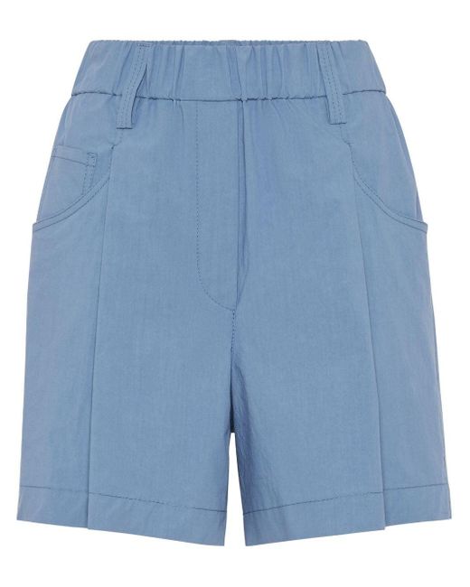 Brunello Cucinelli Blue Monili-embellished Cotton Shorts