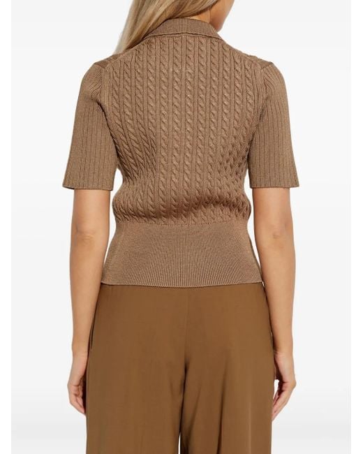 Lacoste Brown Cable-Knit Polo Shirt