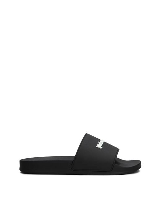 Palm Angels Black Logo Pool Slides for men