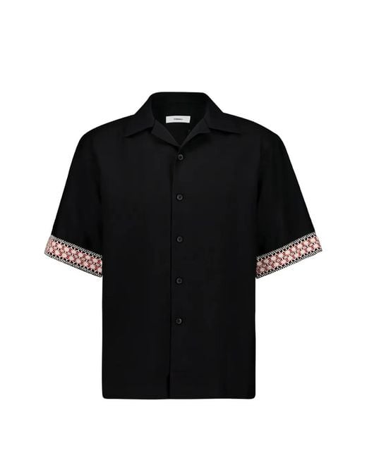 Commas Black Braided Camp-Collar Shirt for men