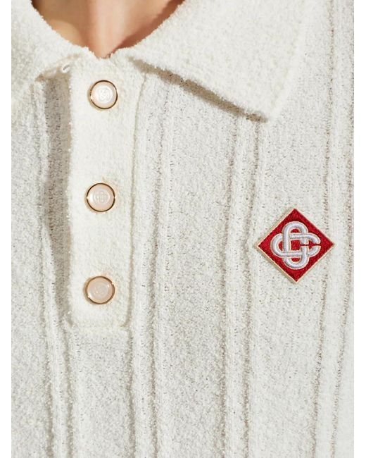 Casablanca White Logo-Patch Bouclé Polo Shirt for men