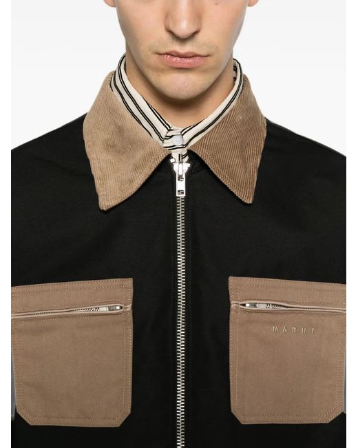 Marni Black Contrast-Collar Patch-Pocket Jacket for men