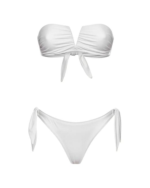 ME FUI White Ruched Tie-Fastening Bikini