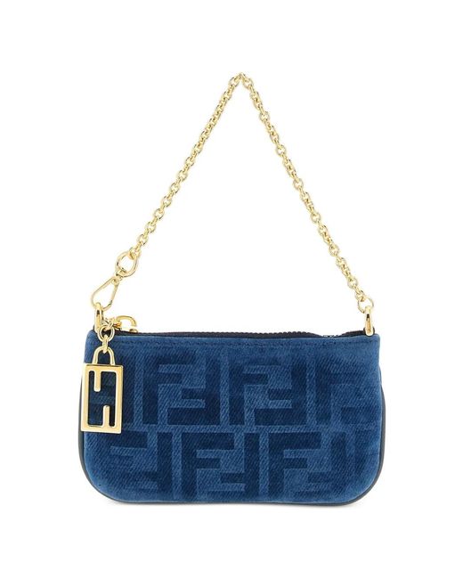 Fendi Blue Ff Mini Denim Pouch