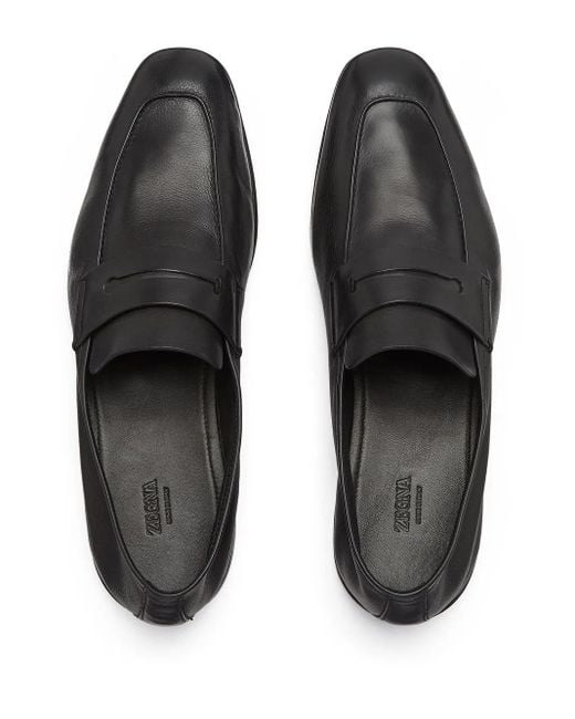 Zegna Gray L'Asola Leather Loafers for men