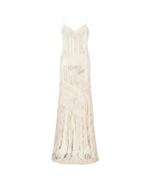 LoveShackFancy White Delphi Fringe Lace Gown