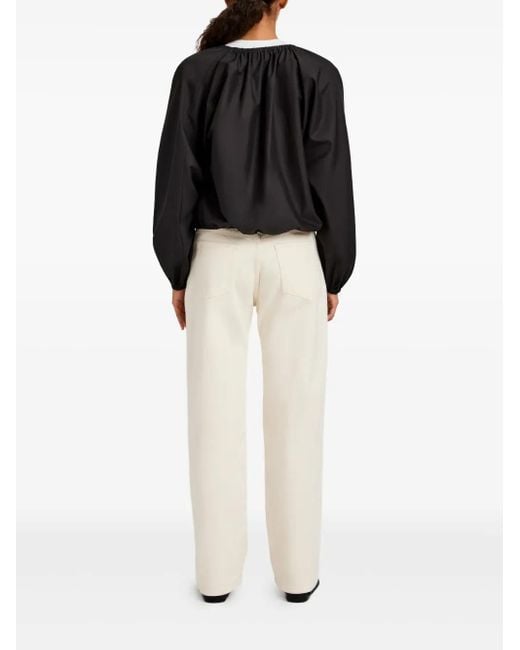 Proenza Schouler Black Gathered-Neck Balloon-Sleeve Top