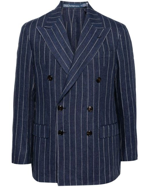 Polo Ralph Lauren Blue Stripe-Pattern Linen Blazer for men