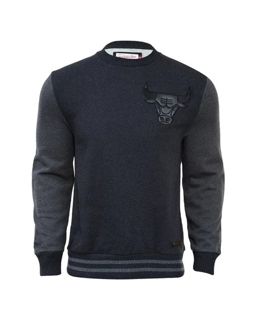 Mitchell & Ness Blue Chicago Bulls Leather-Trim Sweatshirt for men