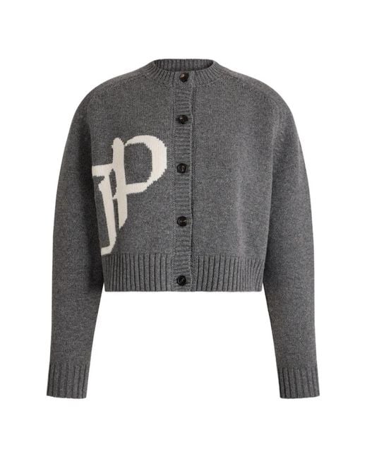 Patou Gray Jp Logo-Intarsia Cardigan